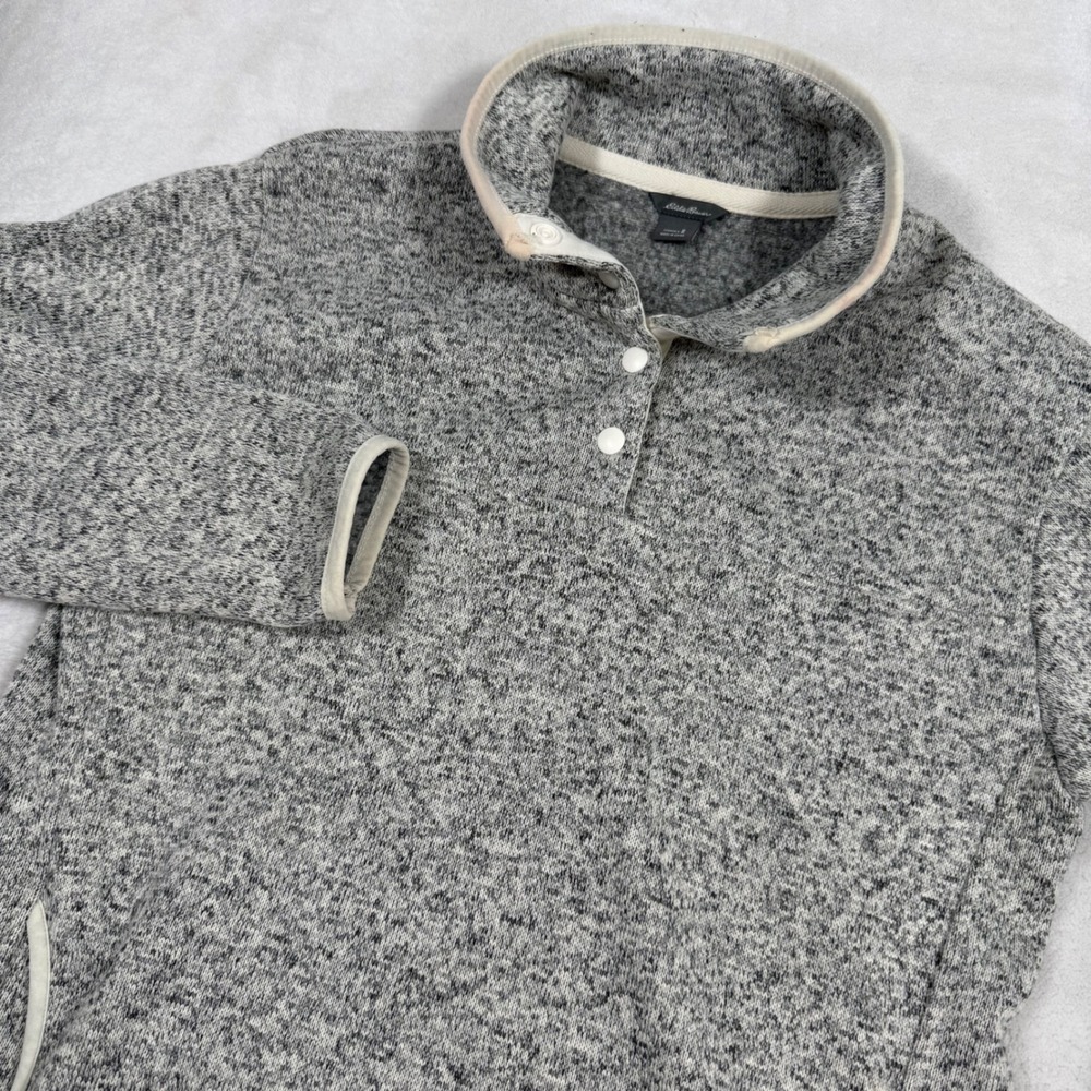 Eddie Bauer Womens Grey Marl Sweater Fleece Snap Pullover D3859292 Small
